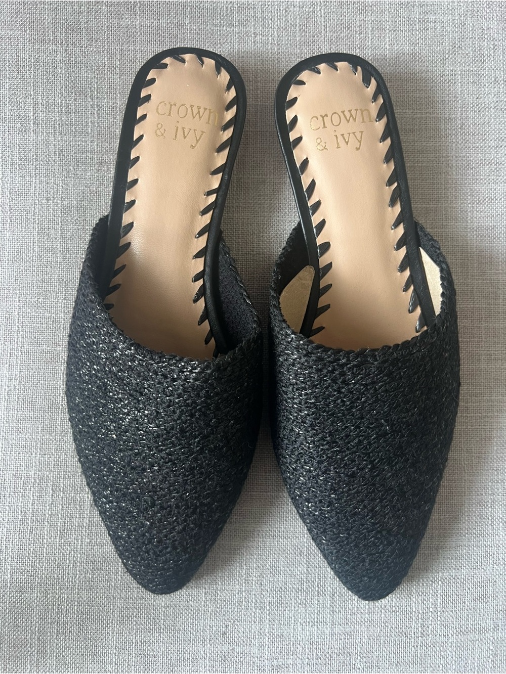 Crown & Ivy Black Tweed Mules, size 8, slip on office casual dressy old money